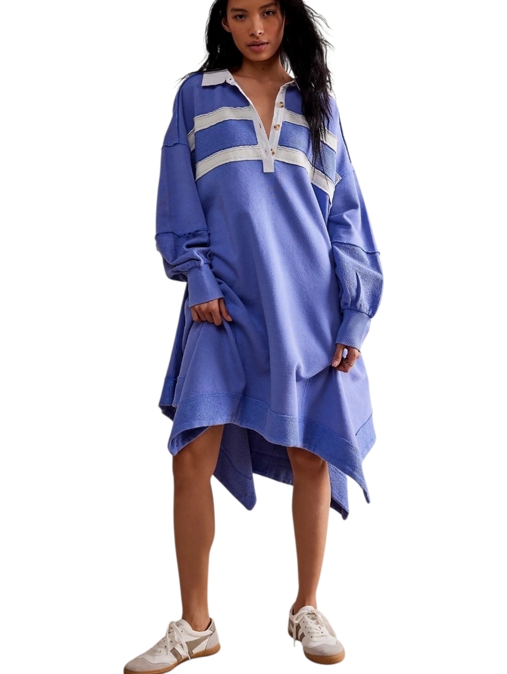 Free People Blair Sweatshirt Blue Varsity Polo Oversized Tunic XS NWT